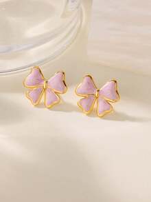 1 Pair Delicate Enamel Bow Earrings, Sweet & Cute Pink/White/Black Bow Earrings, Fashion Jewelry For Women, Gift For Her, Women's Accessories, Valentine's Day/Mother's Day Gift - Bow - View 4