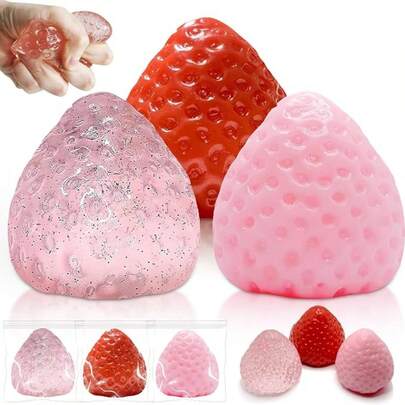 1/3Pcs Big Taba Squishies Strawberry, Cute Strawberry Squeeze Toys, Upgrade Fruit Squishies, Kawaii Sticky Stress Toys, Clear Fidget Toys, OPP Packaging Gifts & Perfect Desk Accessory
