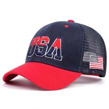 1pc Men's Fashionable Flag Of The United States Embroidery Hip Hop Cap, Fashionable Outdoor Adjustable Sun Protection Unisex Baseball Cap Snapback Hat For Spring And Autumn Travel, Beach Party Halloween