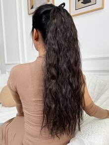 JENNIFER 24 英寸深棕色马尾辫，带发带，缠绕卷曲波浪马尾辫接发，合成夹式接发，优雅适合日常使用发饰（四种颜色可选） - 深棕色 - 查看 14