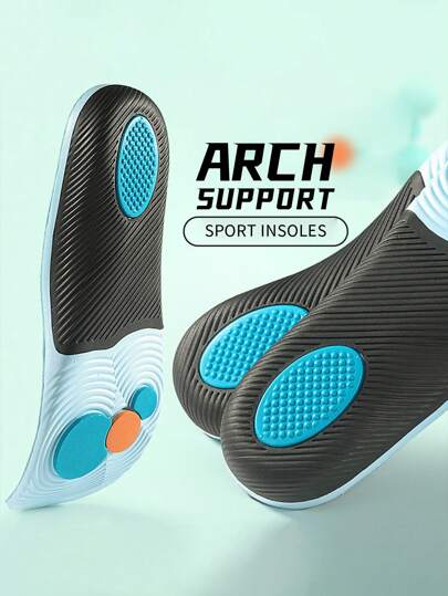 1 Pair Unisex Black & Blue Arch Support Full Insoles, Breathable High Rebound Shock Absorbing Insoles For Outdoor Sports, Gym Training & Home Use