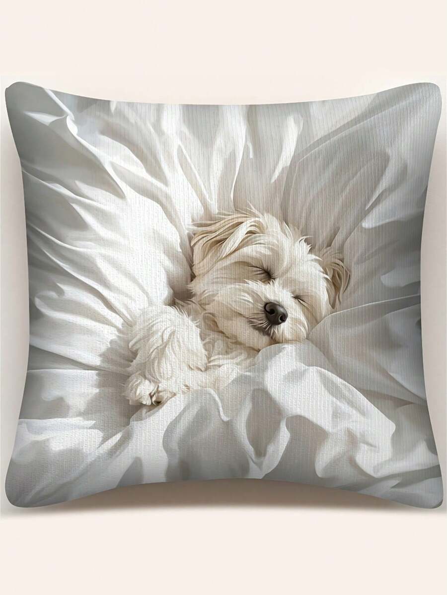 1/2/4 pezzi Federa per cuscino stile vintage con cane Maltese, stampa monofodera, lavabile in lavatrice, chiusura con cerniera, in poliestere tessuto, custodia decorativa per cuscino adatta per vari ambienti - ideale per decorazioni natalizie, capodanno e San Valentino (senza inserto per cuscino) - Multicolore - Visualizzare 1