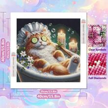 DIY Diamantkunst Entspannende Katze Luxuriöses Bad mit Kerzen und Blumen Diamantmalerei Kreative Kunst Entspannung Hochwertige DIY-Set Vollrunde Diamant-Stickerei Wohndekoration