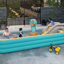 1pc Oversized Inflatable Adult Swimming Pool, Orange Color, High & Thick, Water Park Style, Portable Foldable Summer Wading Pool Suitable For Adults, Household Outdoor Backyard Garden Swimming Pool Size 2.1*3ft/3.3ft Rectangle, Beach Essentials, Beach Accessories, Pool Float