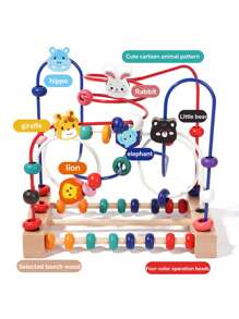 Juguete de madera de Maze con cuentas para bebés de 1-3 años - Actividad motora fina Montessori, pista de ábaco de frutas y juego de cognición de colores, regalo de aprendizaje temprano para niños pequeños