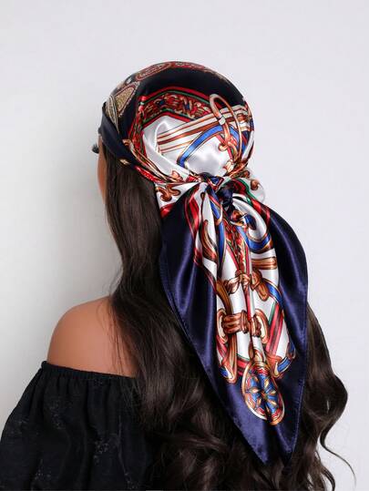 1 件 90 厘米女士涤纶方形围巾，优雅时尚简约波尔卡圆点印花新款头巾，适合休闲和街头装扮，造型配饰