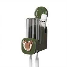 Wall Mounted Toothbrush Holder With Cup, Suction Cup, Plastic Toothpaste Organizer, Suitable For Bathrooms Back To School Bathroom Accessories - Green - View 2