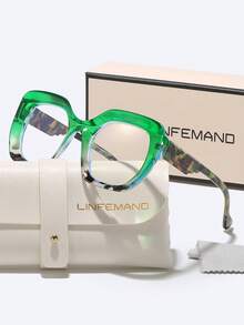LINFEMAND Unique Colorful Patchwork Design Cat Eye Decor Fashion Plano Glasses For Women, Daily Wear, Office, No-Makeup Essential, Holiday Gift - Clear - View 12