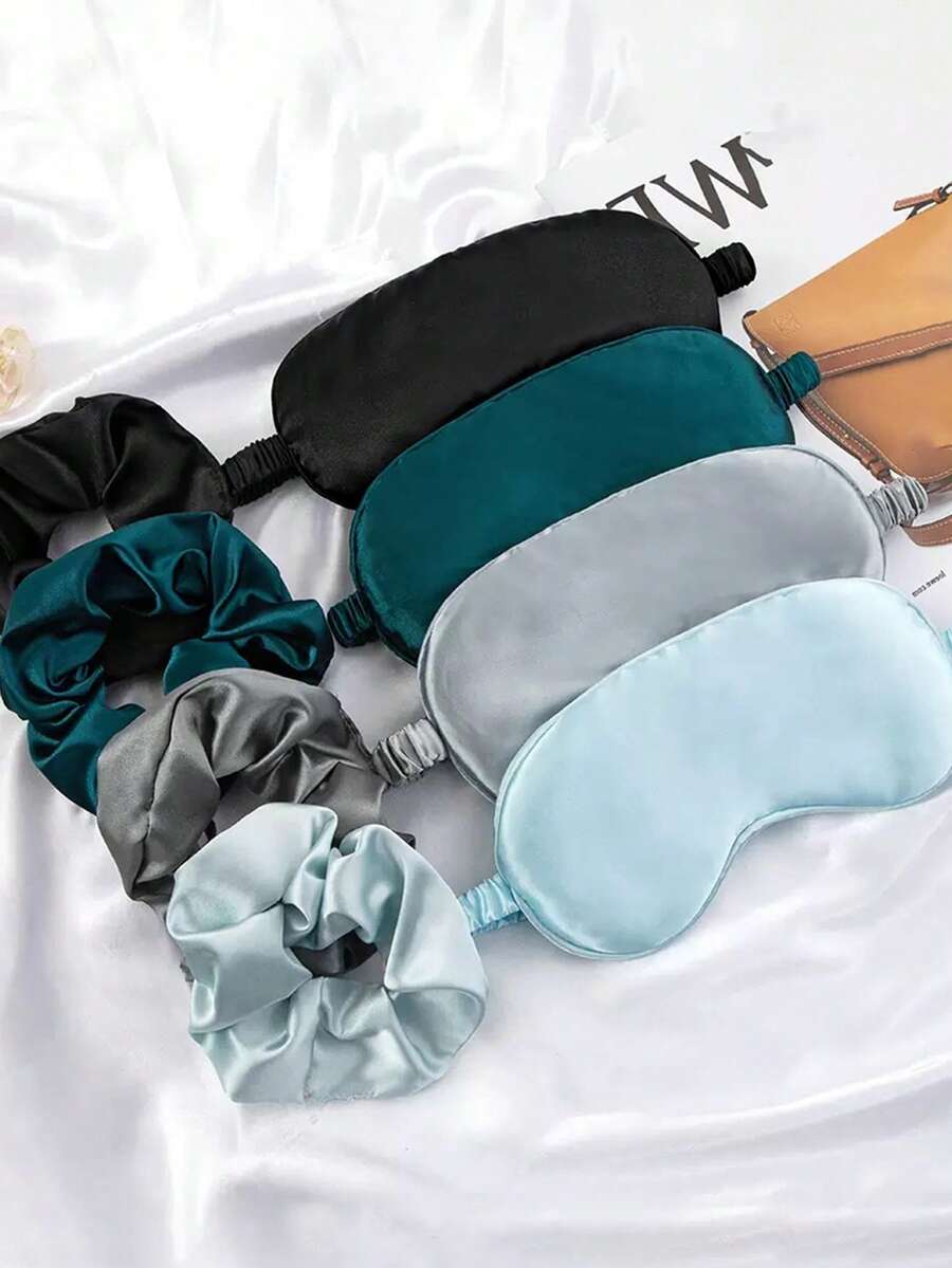 2 件套睡眠面罩和发圈套装，遮光，丝绸般质感，免压缩，学校，返校，旅行，旅行必需品，家居必需品，眼罩，睡眠面罩 - 彩色 - 查看 1