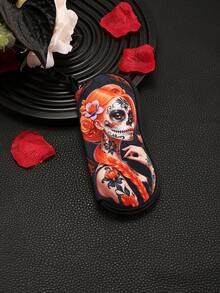 1pc Sugar Horror Skull And Flowers Print Multifunctional Storage Bag Travel Lightweight Portable Zipper Eyeglasses Pouch Soft Spacious Glasses Case For Unisex Eyeglass Frames - Multicolor - View 14