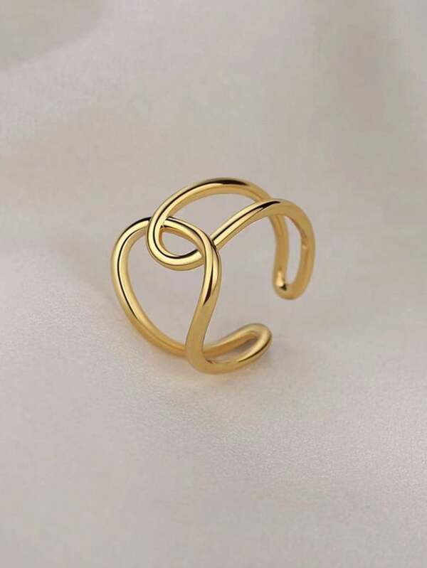 1pc Women's Fashionable Stainless Steel Leaf-Shaped Open Ring