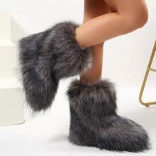 Stylish Personalized Winter Boots For Women - Adorable Spicy Girl Mid-Length Snow Boots, Cozy And Warm,Fluffy Boots Faux Fur Boots Women Shoes - 灰色 - 查看 9