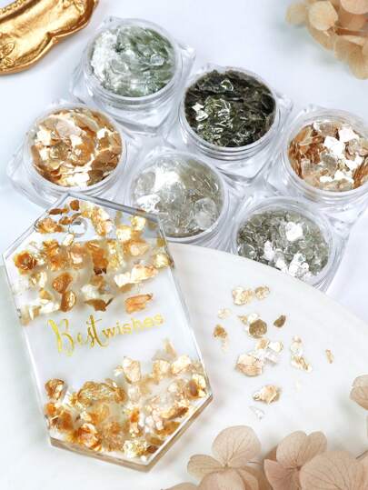 6片/套 不对称大理石纹云母片，适用于环氧树脂模具填充材料、DIY工艺品、艺术项目装饰、珠宝铸造