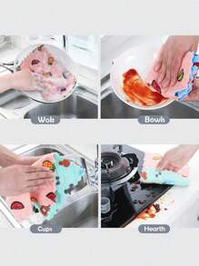 20pcs Kitchen Cleaning Cloth, Reusable Dishwashing Cellulose Sponge Cloth With Strong Water Absorption, Coral Velvet Cleaning Rag, Quick-Dry Towel For Kitchen Cleaning