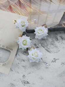 4 teiliges Set Elfenbein Rose Kombination elegante Corsage für Hochzeit, Party, Gastgeber