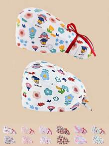 2 piezas Gorro protector con estampado floral y cuello en V, de mezcla de algodón. Adecuado para enfermeras, personal hospitalario y trabajadores de limpieza. Presenta diseño antibacteriano y a prueba de polvo, con cobertura para la parte trasera de la cabeza