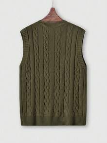 Men's V-Neck Knit Vest Sweater, Solid Color, Casual Daily Wear, Commuting - Army Green - View 3