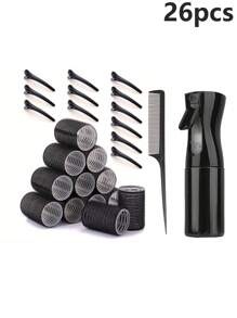 26-teiliges Set mit selbstklebenden Lockenstäben und Clips, bestehend aus 12 Lockenstäben, 12 Entenschnabel-Lockenclips, 1 Stück Feinsprühflasche, 1 Stück Kamm, Friseursalon-Stil Lockenstäbe, DIY Haarstyling, Haarstyling-Accessoires