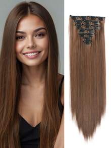 7pcs/Set Natural Black Clip-In Hair Extensions For Women, 18-32 Inches, Straight Synthetic Hair, Natural Soft Invisible Clip-On Thick Extensions, Suitable For Daily Wear - Multicolor - View 13