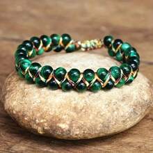 1 pezzo Braccialetto stile boho per le vacanze, regolabile, intrecciato a mano con perline in pietra naturale, braccialetto di protezione dello spirito per la meditazione, con catena in occhio di gatto/occhio di tigre, adatto per l'uso quotidiano e per le vacanze delle donne