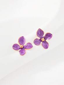 Fashionable Zinc Alloy Flower Stud Earrings, Suitable For Women's Daily Wear - Purple 1 - View 3