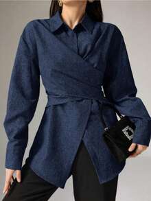 Women's Minimalist Criss-Cross Strap Multi-Wear Solid Color Shirt - Royal Blue - View 5