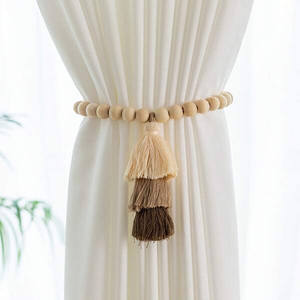 1/2 piezas Sujetacortinas con borlas de 3 colores, decoración con borlas de estilo bohemio con diseño de cuentas de madera, adecuado para decoración del hogar, a juego con cortinas, arreglo del hogar