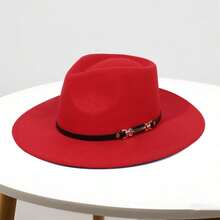 Women Men Fedora Hat, Elegant Soft Wide Brim Cap Jazz Hat With Belt For Casual Party - 紅色 - 查看 2