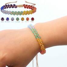1 pezzo Braccialetto/cavigliera con sette chakra naturali, protezione spirituale, meditazione, yoga, accessorio da donna alla moda, con cristalli naturali intrecciati a mano, regolabile