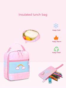 3pcs/Set Rainbow Heart Print Polyester School Backpack With Cute Pendant, Including Lunch Box & Pencil Case, Large Capacity Multi-Compartment Design, Adjustable Shoulder Straps, Waterproof Durable Fabric, Zipper Closure, Suitable For School & Outdoor, Back To School Gift - A - View 8