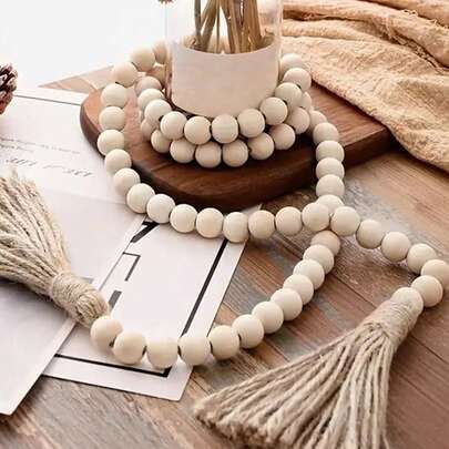 1PC 原木色麻绳木珠流苏串适用于家居装饰吊坠门把手木珠吊坠花瓶装饰工艺品吊坠 65/85/147cm