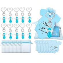 30 pièces Porte-clés cœur en forme d'aile d'ange argenté, comprenant 30 porte-clés, 30 cartes de remerciement et un sac en organza, convenant pour les cadeaux de baptême, mariage et première communion