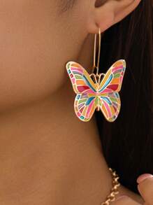 Designer Fashion Vintage Colorful Enamel Butterfly Decorated Pendant, Bracelet, Ring, Earring, Arm Band Jewelry Set, Suitable For Women Beach Vacation Wear, Excellent Gift Choice For Festivals