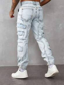 Pantalones vaqueros rotos para hombre de color azul claro, tela transpirable y cómoda, ideales para estilos casuales urbanos - Lavado ligero - Ver 3