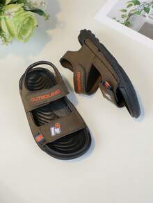 1 双男童休闲百搭平底防滑运动凉鞋,撞色缝线设计,夏季沙滩鞋 - 棕色 - 查看 3