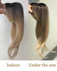 Megito Clip In Bangs, 360° Cover Bangs Hair Clip 16 Inch Brown Fake Bangs Hair Clip In Hair Extensions, Clip On Bangs For Women Clip In Hairpieces For Daily Wear - 帶黑色發根的金色頭發 - 查看 6