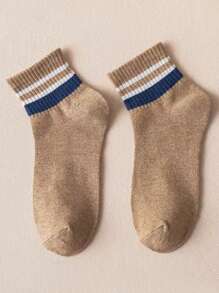 7 Pairs Women Vintage Striped Socks, Contrast Color Elastic Cuff, Breathable & Absorbent, Suitable For Casual And Office Wear
