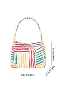 1 pieza Nuevo bolso pequeño cuadrado multicolor de rayas, bolso de hombro, bolso cruzado para mujeres jóvenes, estudiantes y damas de oficina, apropiado para diario, casual, compras, de gran capacidad y adecuado para teléfono, llaves, monedas, paraguas