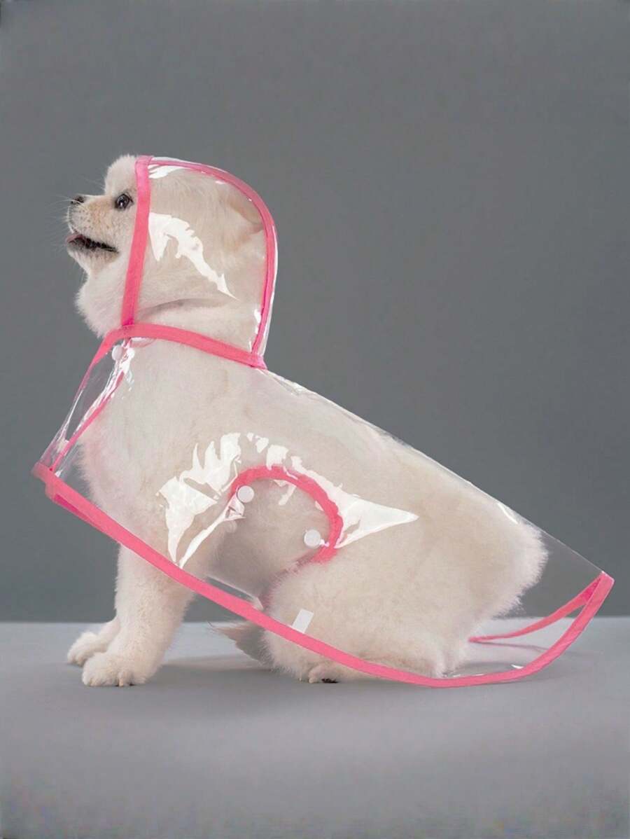 1pc Pet Raincoat, Waterproof And Windproof Pet Clothing For Dogs, Transparent Pet Dog Raincoat, Small Waterproof And Windproof Pet Clothing, Large Dog Raincoat - Pink - View 1