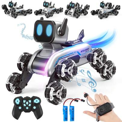 Juguete para perros con detección de gestos RC Stunt Cars Robot para perros, 8 ruedas, iluminación fresca con música, regalos de cumpleaños de Navidad para niños