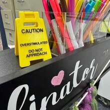 Caution Overstimulated Desk Sign – Aesthetic Mini Office Decor For Coworkers Or Roommates | Funny Mood Display - Yellow - View 7