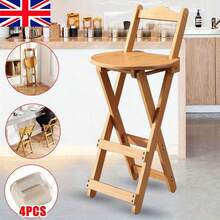 Wooden Folding Bar Stool Bamboo Kitchen Counter Height Stools With Backrest UK - wood color - View 3