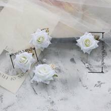 4 teiliges Set Elfenbein Rose Kombination elegante Corsage für Hochzeit, Party, Gastgeber