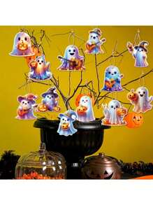 Set de 12 decoraciones de Halloween - Fantasmas de papel impactantes con murciélagos, calabazas e instrumentos musicales - Decoración de fiesta para interiores y exteriores, apta para Halloween, Día de los Muertos, Graduación, Día del Padre, Día de la Independencia - Sin necesidad de electricidad