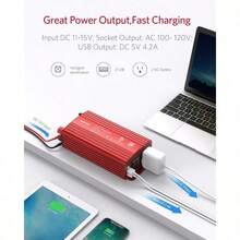 BESTEK Inversor de potencia de onda sinusoidal pura de 500 W CC 12 V a CA 2 tomacorrientes 110 V convertidor adaptador de cargador de coche con puertos de carga USB duales de 4.2 A listado ETL - 1Rojo - Ver 3