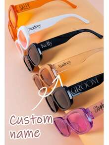 1pc Customized Punk Fashion Glasses,Stylish Sport Cycling Glasses Suitable For Street Snap, 4 Color Options, Custom Bride And Bridesmaid Fashion Glasses,Bachelorette Party Fashion Glasses,For Men & Women Y2K Fest Music Fest For Summer Beach Vacation, Outdoor, Travel Shades Casual Style Rectangle Frame For Going Out Outfit,Back To School - Multicolor - View 7