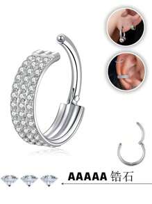 1pc G23 Titanium Triple Zirconia Stone Nose Ring Hoop, Unisex Piercing Jewelry