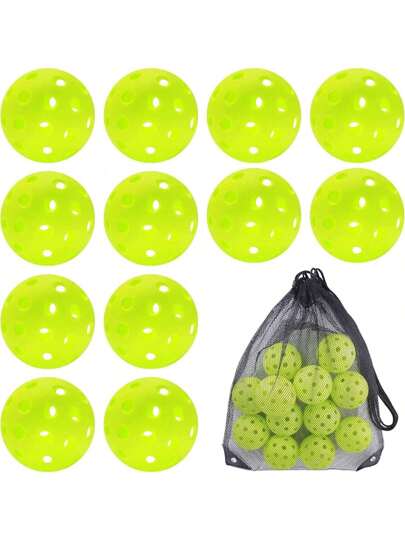 12pcs Pickleball Net Bag Packed USAPA Approved Outdoor Pickleball 40-Hole 74mm High Elastic Molded Pickleballs