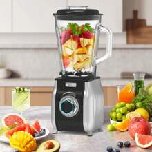 Feizsmile 1 pieza Licuadora silenciosa de 300W, procesador de alimentos, juguera, equipada con jarra de vidrio de 1.5L, vaso de plástico y taza moledora, diseño innovador y moderno, tres ajustes de velocidad, adecuada para hacer batidos, smoothies, jugos, fácil de limpiar, ¡un imprescindible para cocinas caseras casuales!