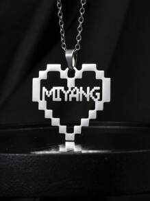 1 pieza Collar con colgante de corazón de píxeles personalizado de acero inoxidable, regalo de joyería personalizada con estilo casual de calle punk rock